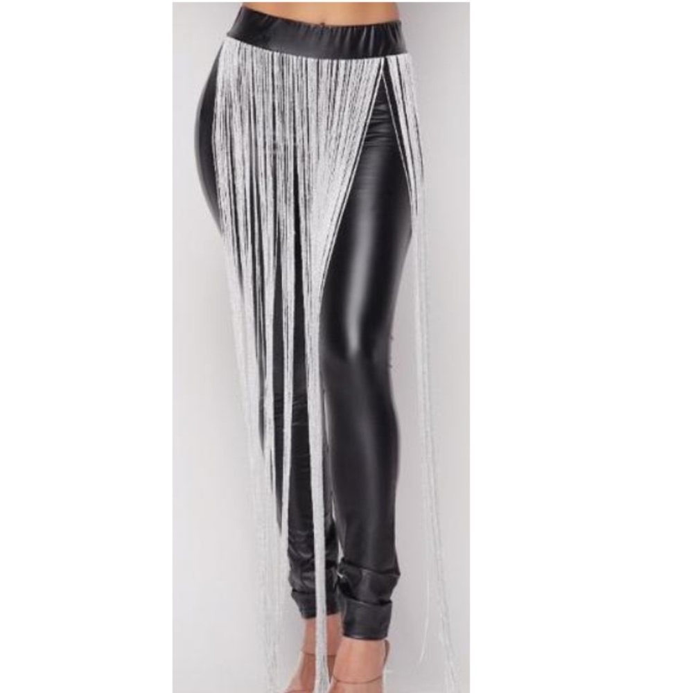Faux Leather Fringe Leggings
